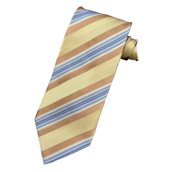 ERMENEGILDO ZEGNA Men's Tie 100% Silk ITALY Luxury Striped Gold Yellow Blue 61" - Picture 1 of 7